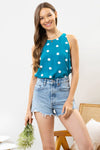 Pom Sleeveless Halter Style Top in Teal in Sizes S-3XL