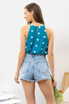 Pom Sleeveless Halter Style Top in Teal in Sizes S-3XL