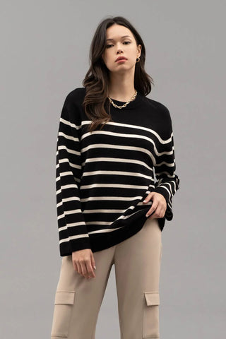 Danielle Black and White Stripe Sweater Top