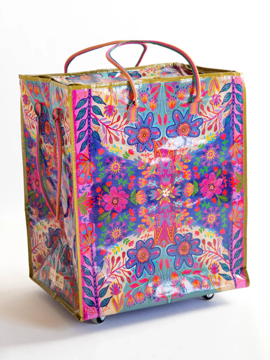 XL Rolling Tote in Royal Blue Folk Floral Pattern by Natural Life