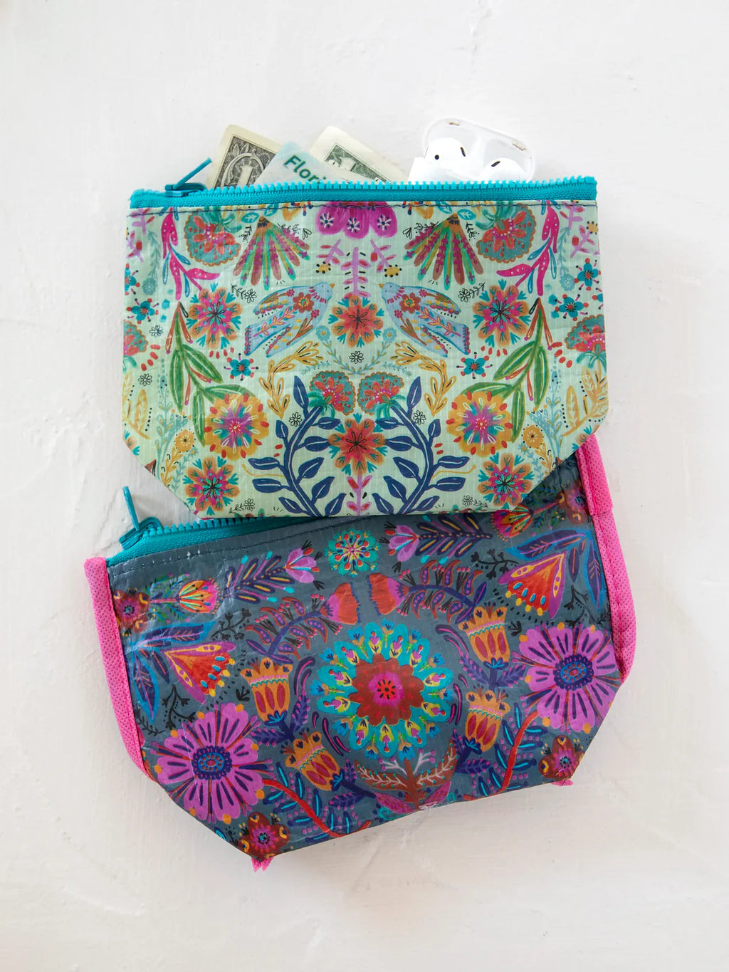 Small Recycled and Reversible Zippered Pouches