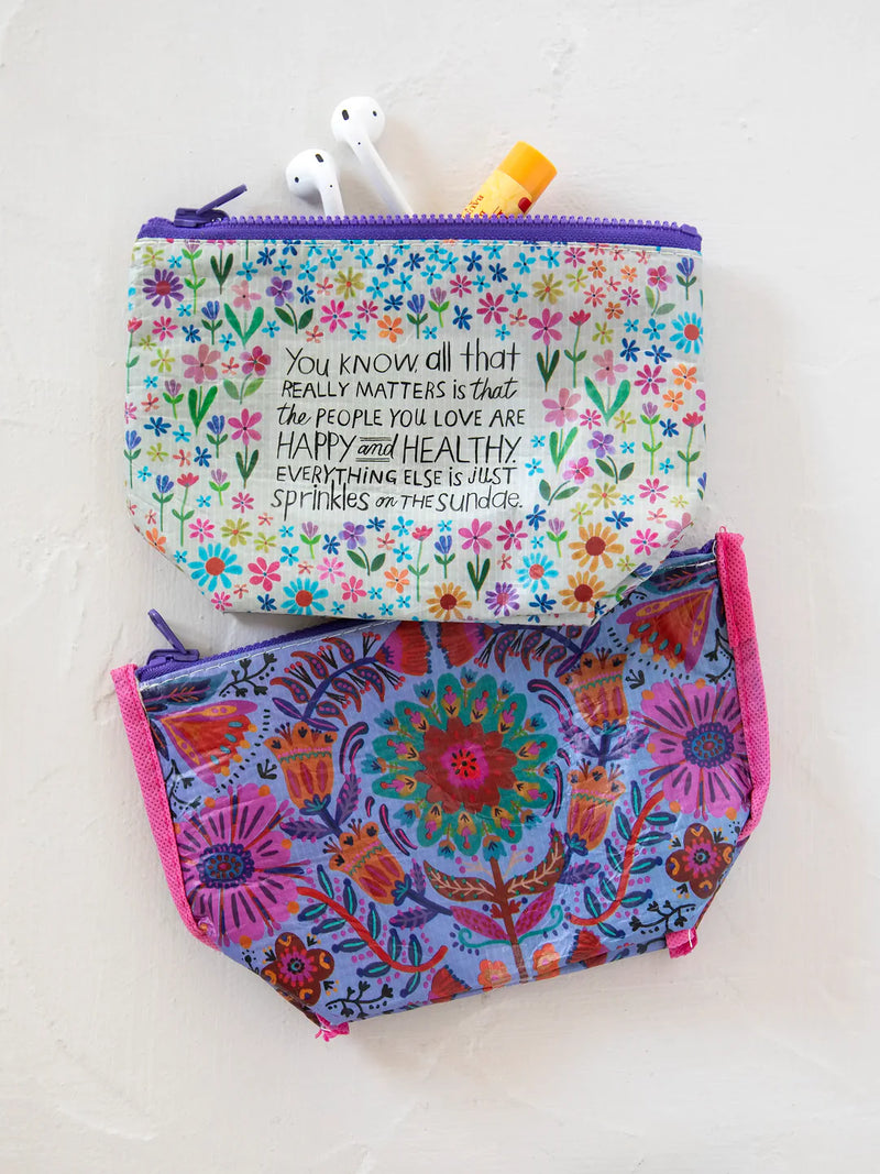 Small Recycled and Reversible Zippered Pouches