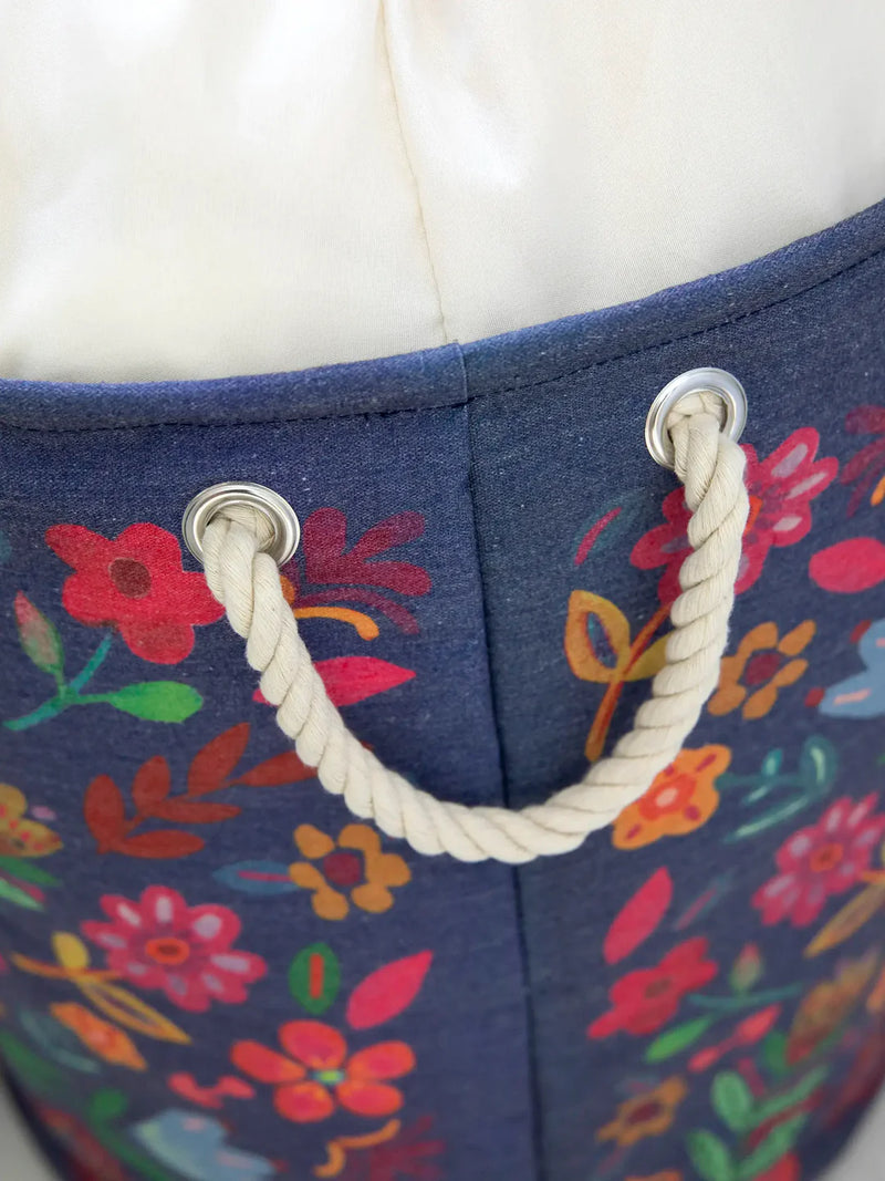 Laundry Hamper Blue Folk Flower by Natural Life