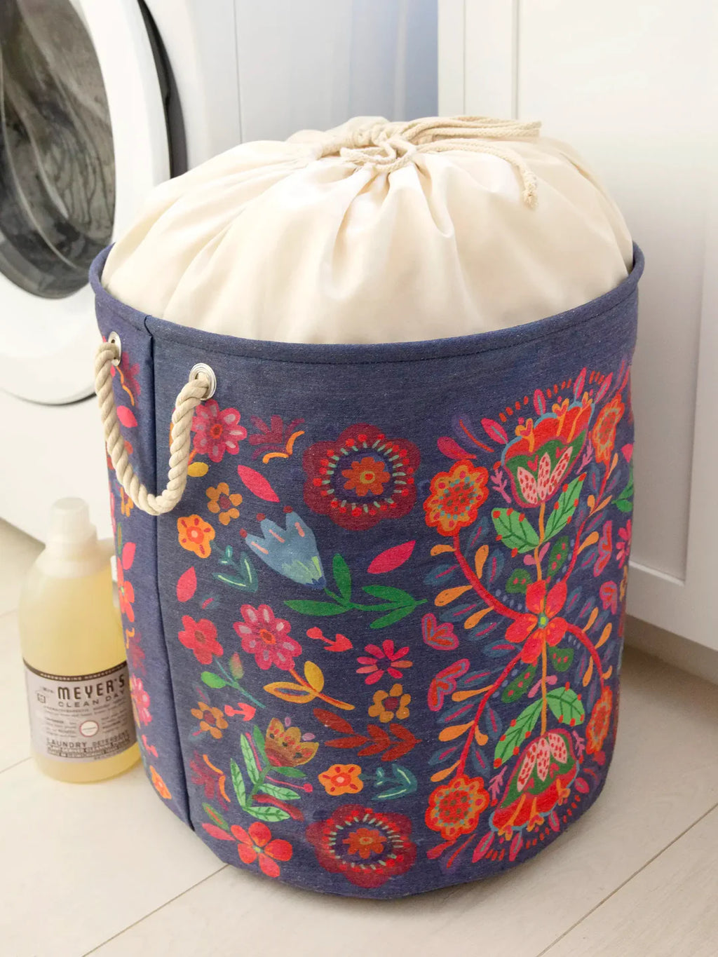 Laundry Hamper Blue Folk Flower by Natural Life