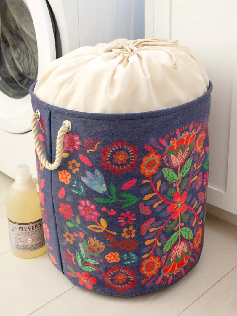 Laundry Hamper Blue Folk Flower by Natural Life