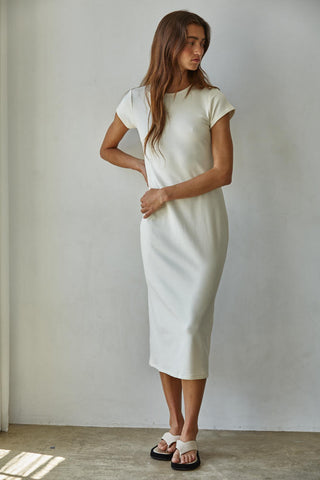 Sadie Smocked Top Black Midi Dress by Le Lis