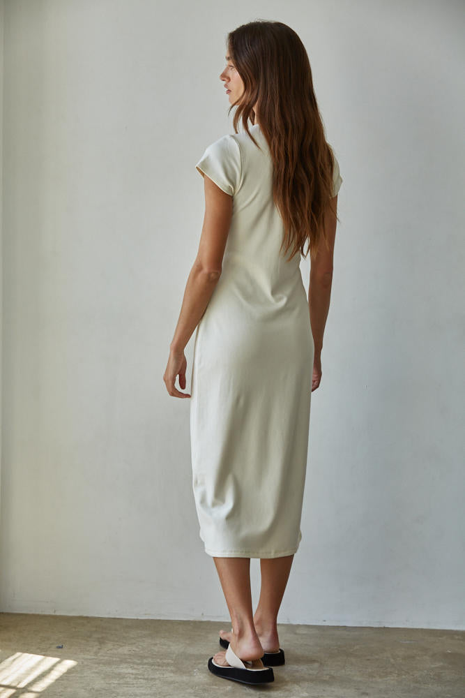 By Together Sylva Bodycon Midi Dress in Cream Polka Dots Boutique By Together Sylva Bodycon Midi Dress in Cream Polka Dots Boutique