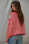 By Together Channel Knit Sweater Striped Cardigan in Red