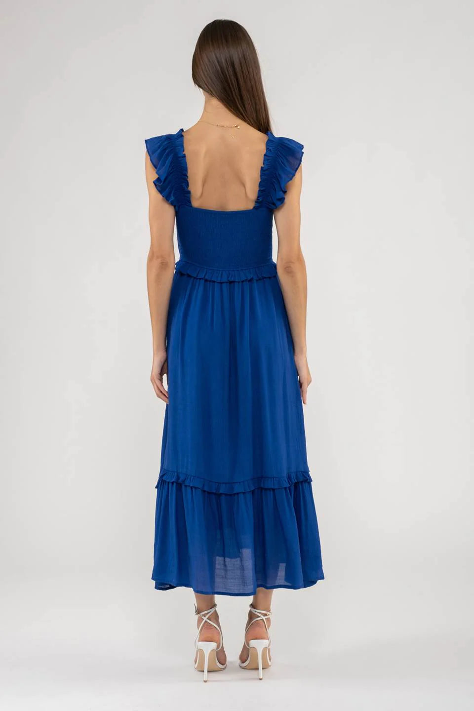 Fiona Square Neck Smocked Midi Dress in Royal Blue