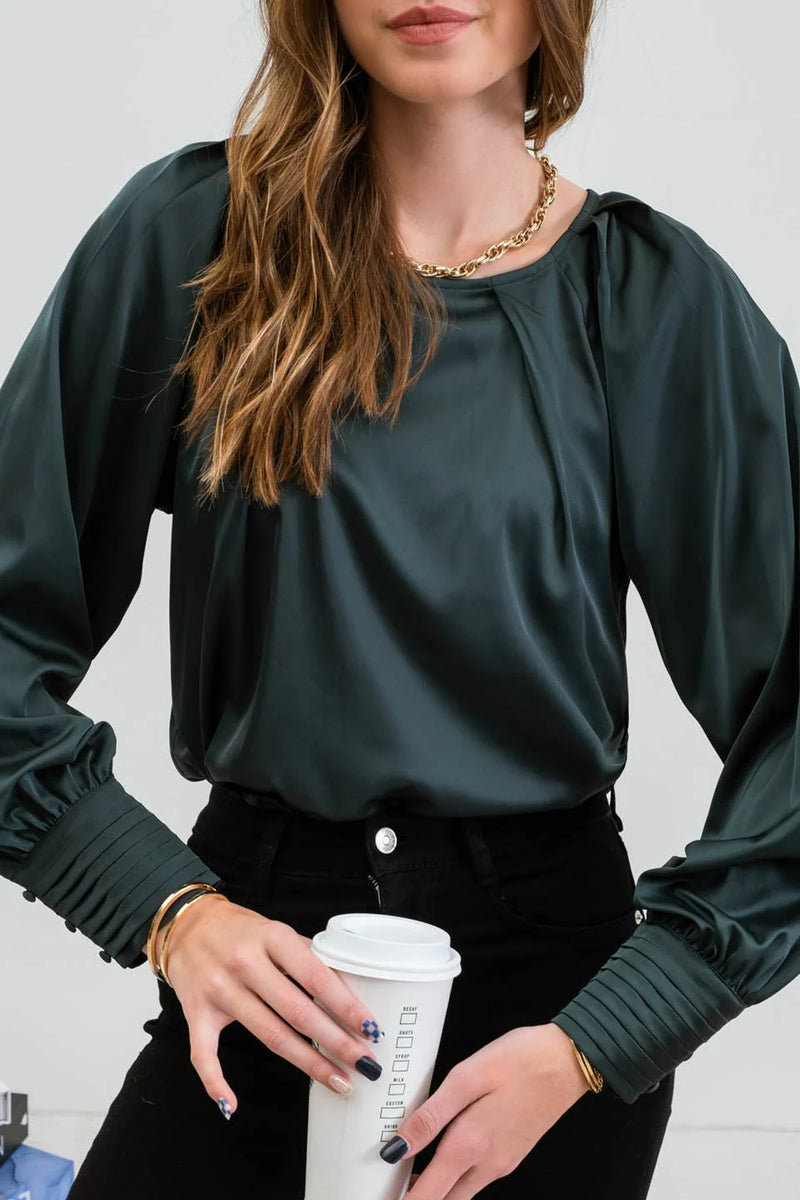 Miranda Bishop Sleeve Blouse in Hunter Green