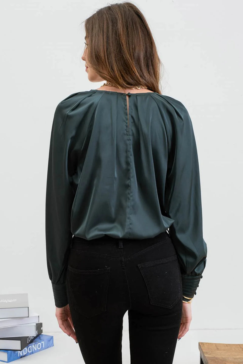 Miranda Bishop Sleeve Blouse in Hunter Green