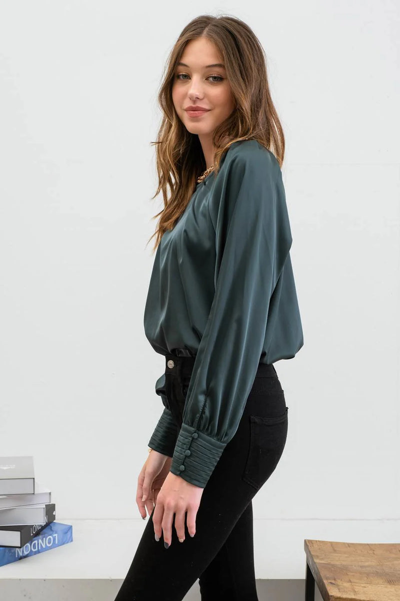 Miranda Bishop Sleeve Blouse in Hunter Green