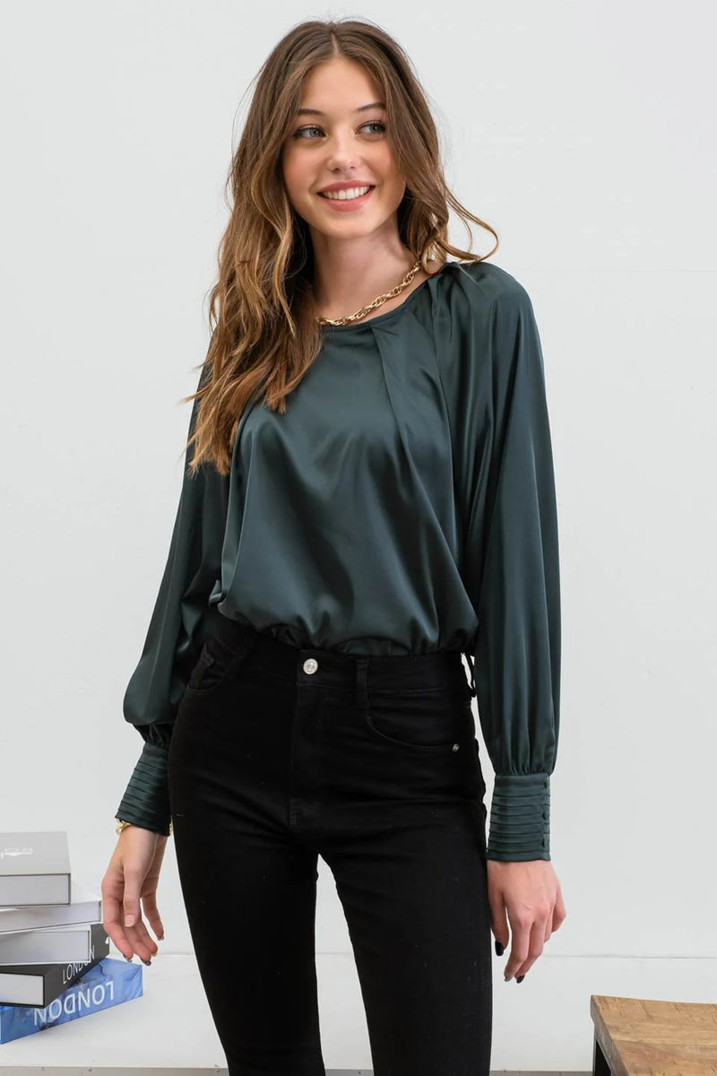 Miranda Bishop Sleeve Blouse in Hunter Green