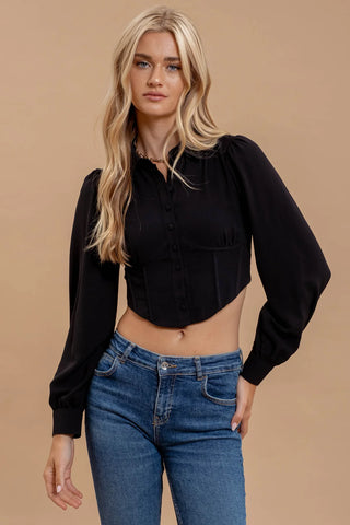 Cheyenne Embroidered Button Down Bubble Sleeve Top