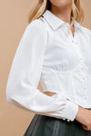 Rebecca Collared Button Corset Top in White