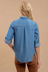 Candice Chambray Collared 3/4 Tab Sleeve Shirt