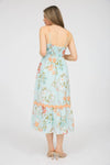 Helen Rick Rack Trimmed Floral Pattern Dress in Mint Peach