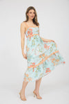 Helen Rick Rack Trimmed Floral Pattern Dress in Mint Peach