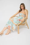 Helen Rick Rack Trimmed Floral Pattern Dress in Mint Peach