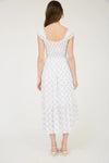 Stacia Bow Pattern Ruched Sleeve Smocked Midi Dress With Blue Bow Print