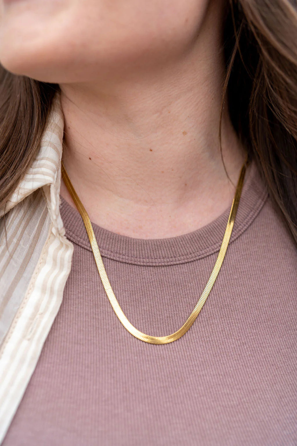 Luxe Gold Delicate Herringbone Chain  20"