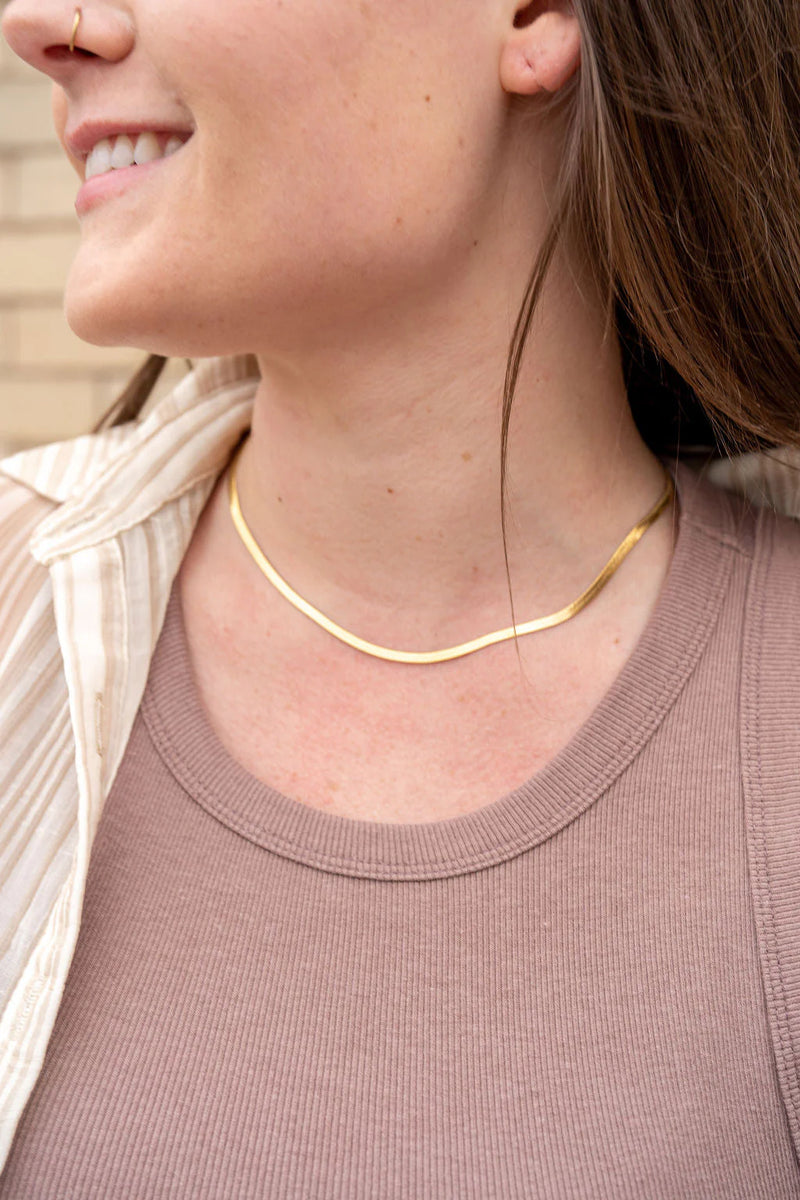 Luxe Gold Delicate Herringbone Chain  16"