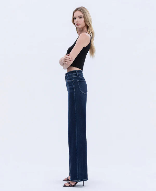 Harmonious Light High Rise Long Wide Denim by Flying Monkey