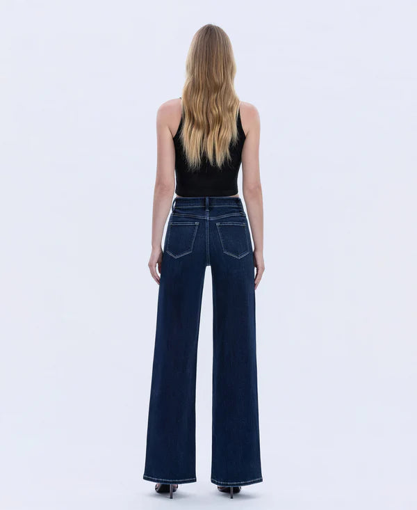 Harmonious Light High Rise Long Wide Denim by Flying Monkey