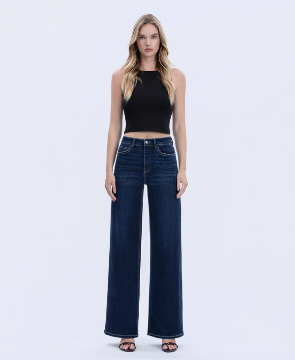Harmonious Light High Rise Long Wide Denim by Flying Monkey