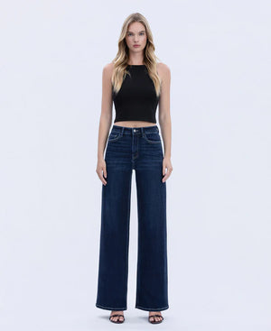Harmonious Light High Rise Long Wide Denim by Flying Monkey