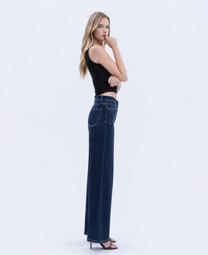 Harmonious Light High Rise Long Wide Denim by Flying Monkey