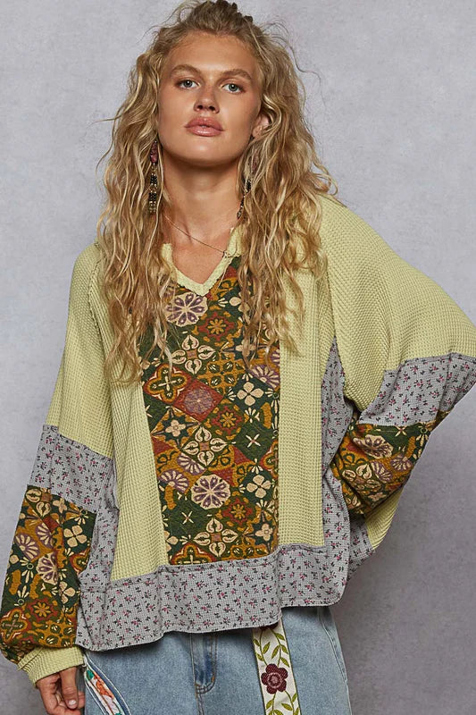 Lucie Green Tea Waffle Knit Top by POL