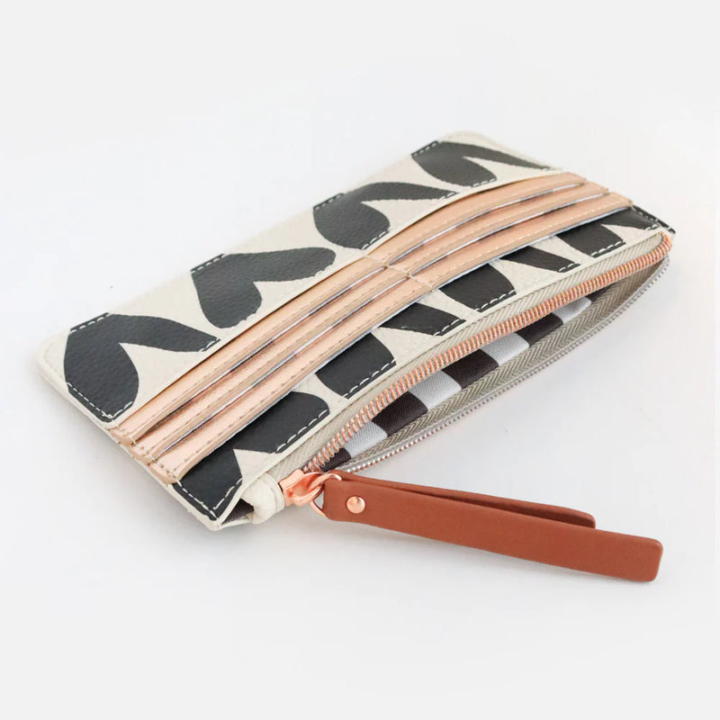 Charcoal Heart and Rose Gold Long Slim Patch Purse
