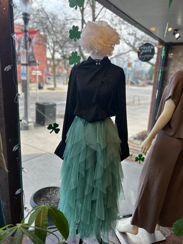 Box Pleats Midi Skirt in Green