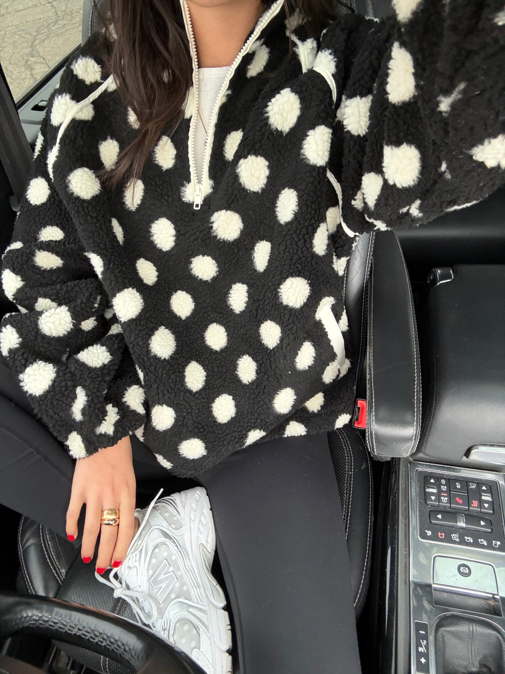 Malinda Polka Dot Sherpa Half Zip With Pockets