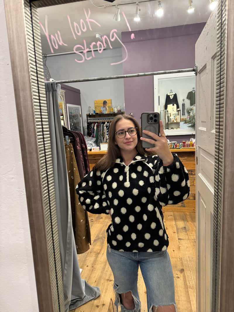 Malinda Polka Dot Sherpa Half Zip With Pockets