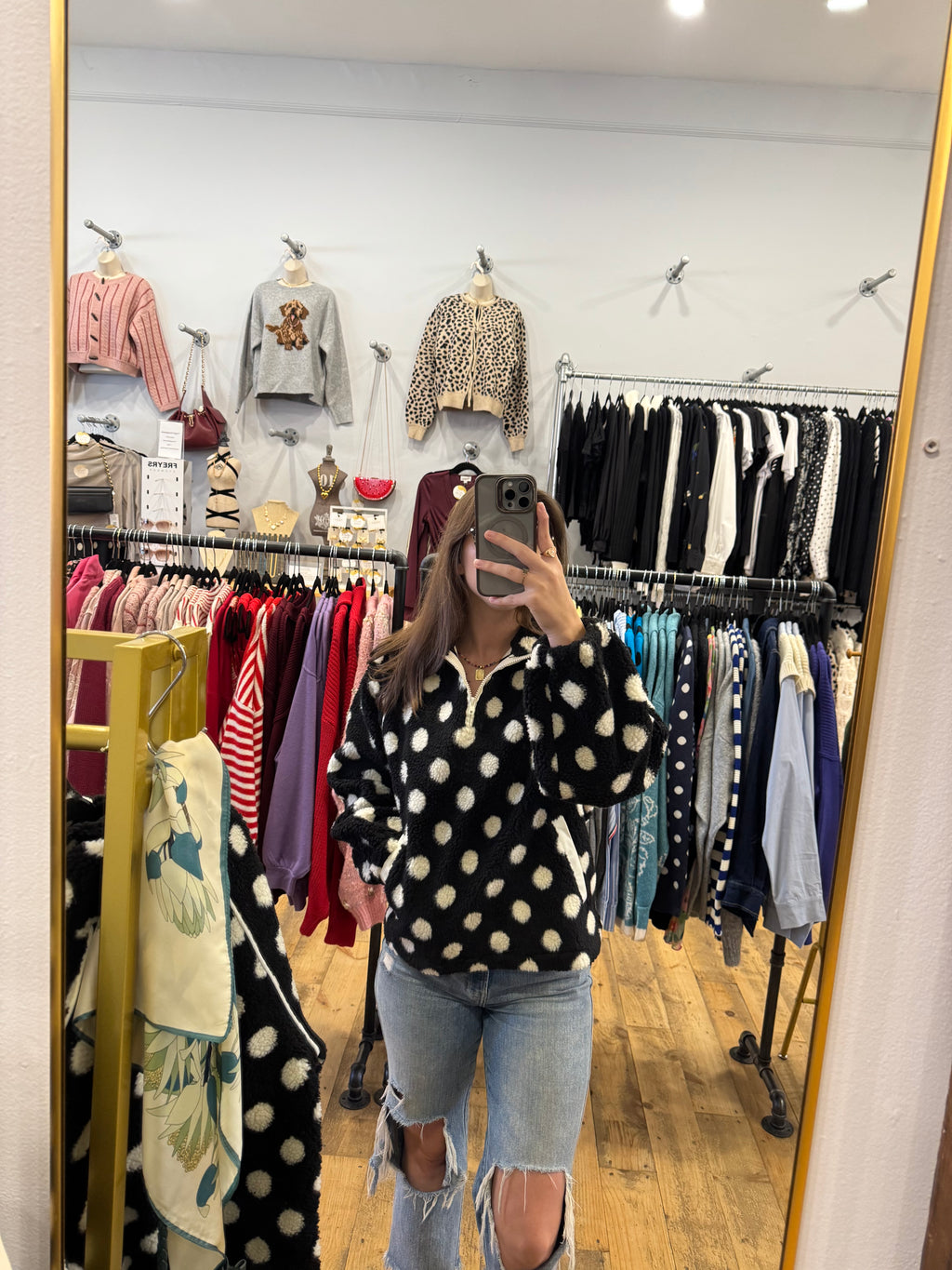 Malinda Polka Dot Sherpa Half Zip With Pockets