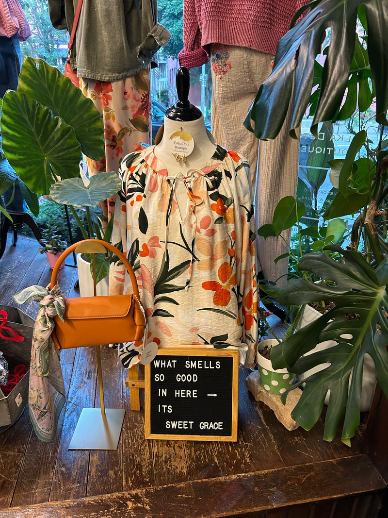 Katie Floral Print Balloon Sleeve Top