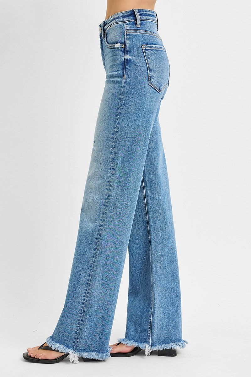 Lyla High Rise Straight Leg Jeans With Frayed Hem by Risen