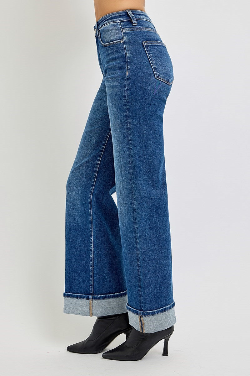 Astrid High Rise Cuffed Wide Leg Jeans by Risen