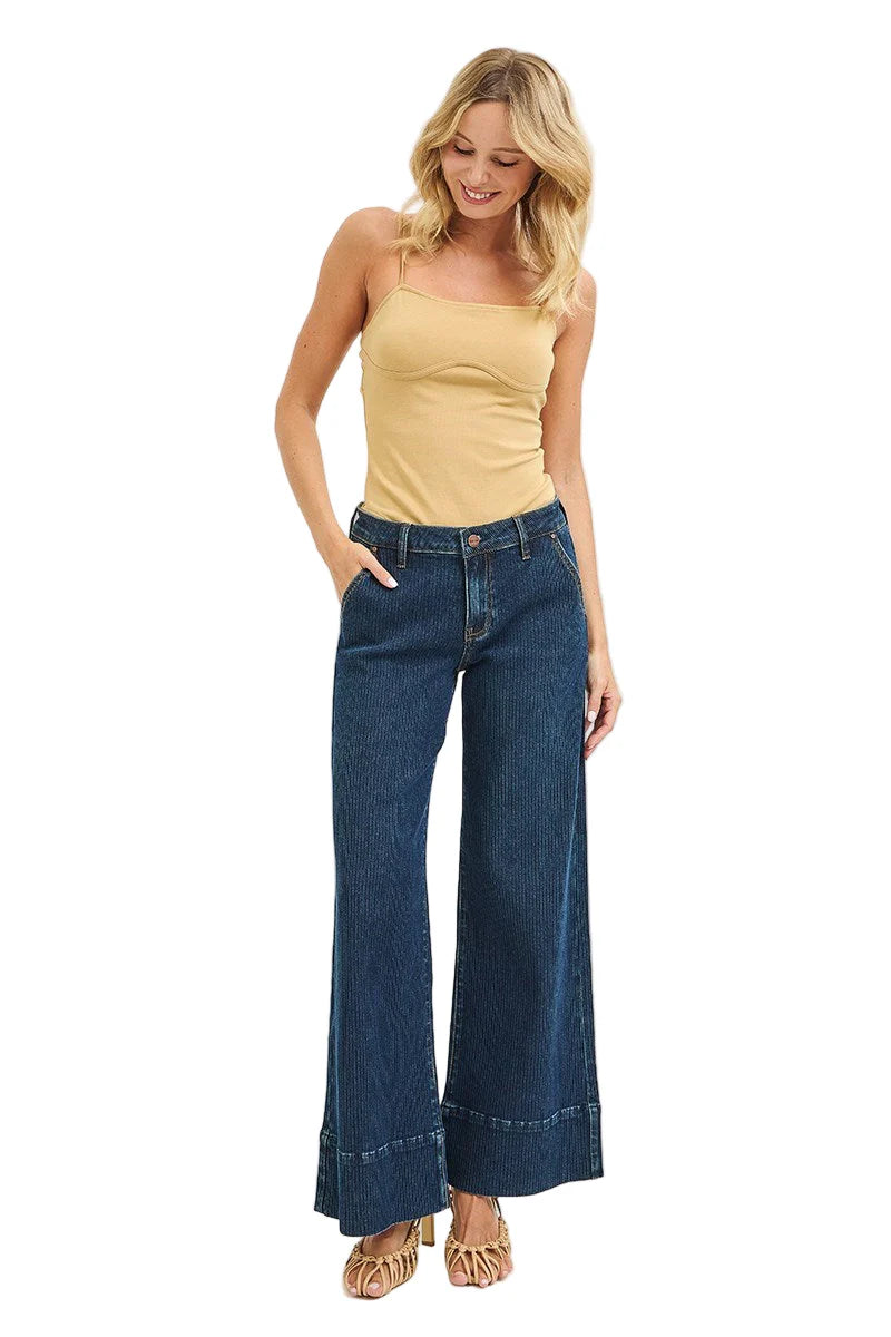 Mary Mid Rise Wide Leg Hem Jeans by Risen