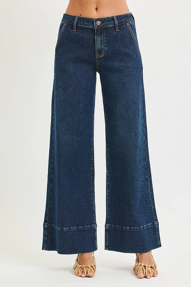 Mary Mid Rise Wide Leg Hem Jeans by Risen