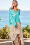 Betsy Tie Front Contrast Sheer Long Sleeve Blouse