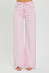 Chrissy Acid Pink  High Rise Wide Leg Frayed Hem Jeans by Risen