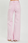 Chrissy Acid Pink  High Rise Wide Leg Frayed Hem Jeans by Risen