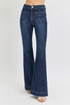 Rhonda Elastic Band High Rise Flare Front Patch Pocket Jean by Risen Jeans