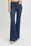 Rhonda Elastic Band High Rise Flare Front Patch Pocket Jean by Risen Jeans