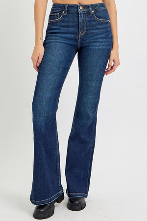 Brittany Dark Wash Tummy Control High Rise Flare Jeans by Risen