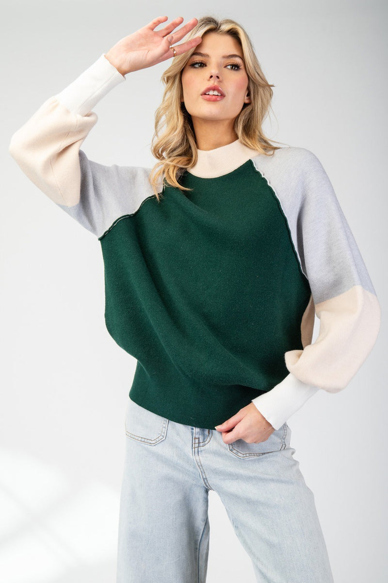 Shanna Colorblock Mock Neck Sweater Top