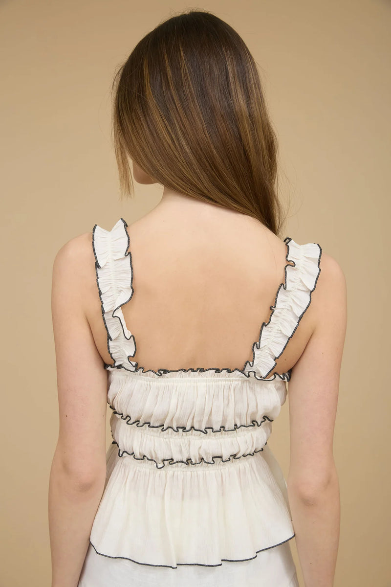 Jessie Contrast Trim Ruched Bow Detail Tank Top in White